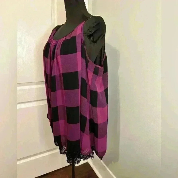 Lane Bryant Women’s Plus 28‎ Buffalo Checked Lace Trim Cami Tank Shell Top - Picture 3 of 9